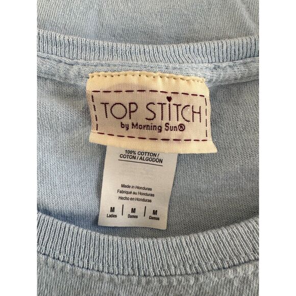 Top Stitch By Morning Sun Vintage Y2k 90s Cat Graphic Tee Blue Shirt size Medium - Picture 4 of 9